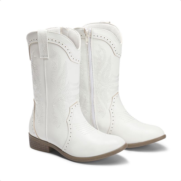 Kids Embroidery Western Cowboy Boots - WHITE - 5